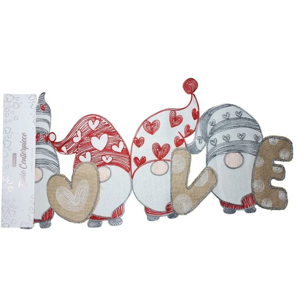 Envogue Gnome Themed LOVE Table Runner Cutwork‎ Design 16x36in